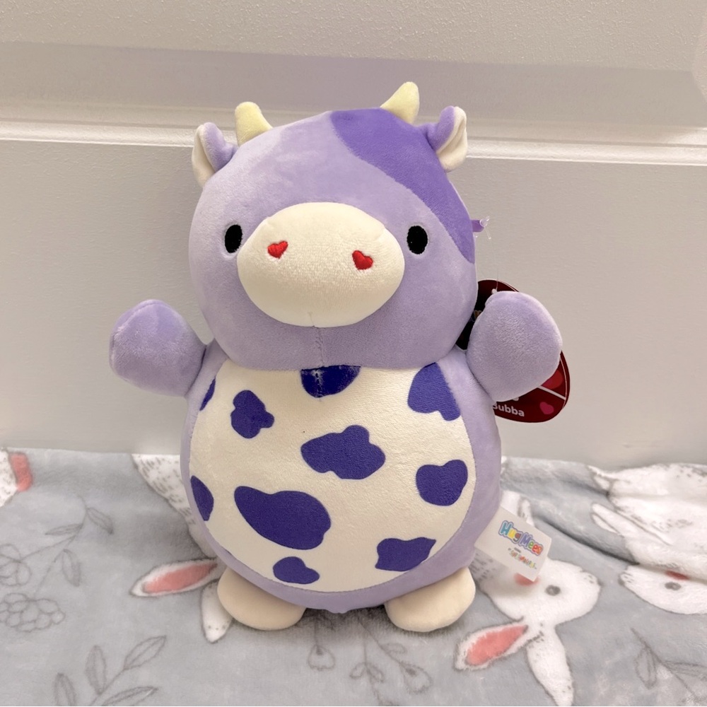 NWT 10” Bubba the Cow Hugmee Squishmallow Heart Nose Purple Cow Squishmallow